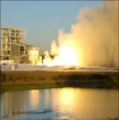 In this image an AJ26 engine is test fired on Friday, Jan. 18 at NASA's Stennis Space Center. Photo Credit: NASA
