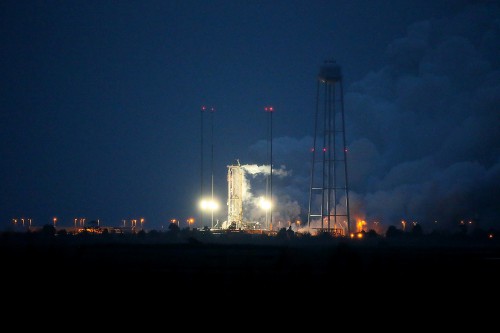 NASA and Orbital Science Corporation conducted a successful hot test fire of the Antares rocket's AJ26 engines this evening from NASA's Wallops Facility located in Virginia. Photo Credit: NASA