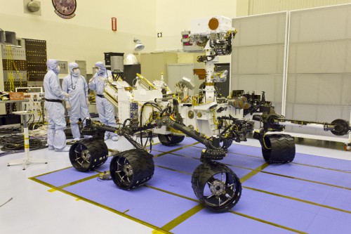 Wired4Space photo of NASA Mars Science Laboratory rover Curiosity during pre-flight checks at Kennedy Space Center in Florida. Photo Credit: Jeff Seibert / Wired4Space
