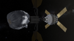 NASA's Orion spacecraft approaching the robotic asteroid capture vehicle. Image credit: NASA