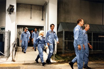 Flying Mission 51D, the crew finally launched on 12 April 1985, carrying the first serving politician into orbit...and embarked on a mission which proved unexpectedly dramatic. Photo Credit: NASA, via Joachim Becker/SpaceFacts.de