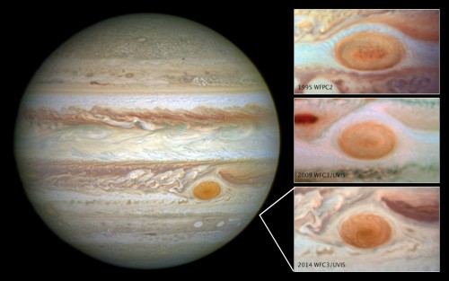 A series of images of Jupiter's Great Red Spot taken by the Hubble Space Telescope over a span of 20 years, showing how the planet's trademark atmospheric feature has decreased in size over the years Image Credit: NASA/ESA NASA/ESA 