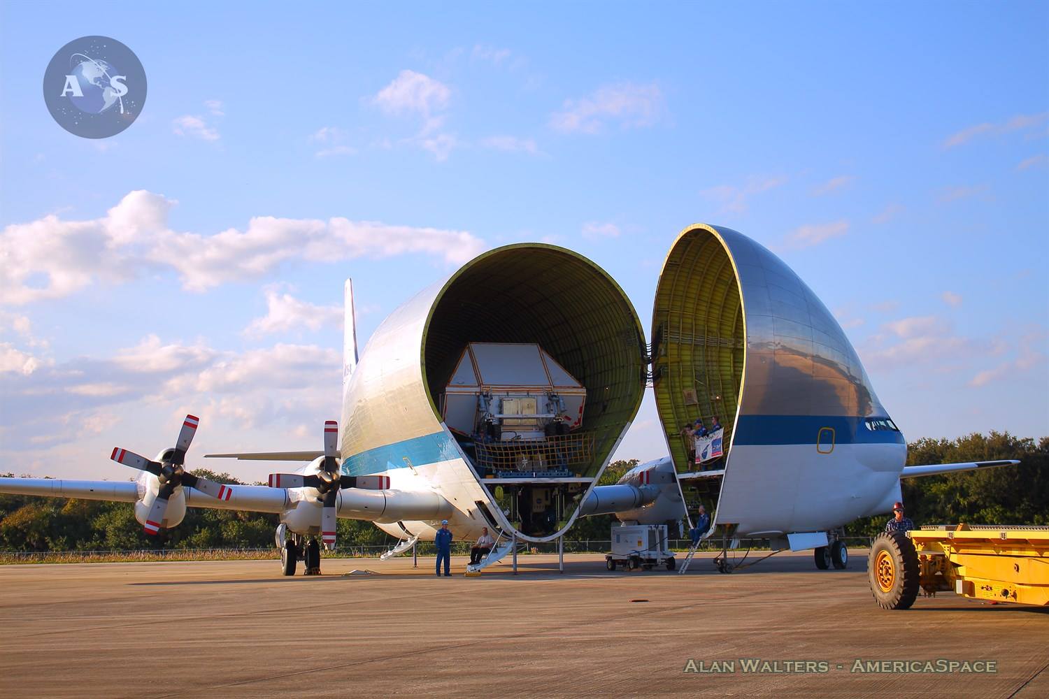 The structure of the first Orion spacecraft destined to fly atop NASA's Space Launch System (SLS) rocket in late 2018 on Exploration Mission-1 (EM-1) arrived at the agency's Kennedy Space Center (KSC) in Florida Feb. 1, 2016. Photo Credit: Alan Walters / AmericaSpace