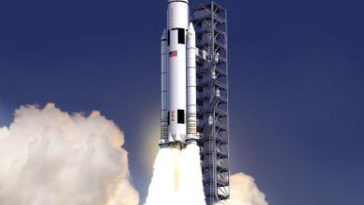 Artist's concept of the SLS thundering off it's launch pad. Image Credit: NASA