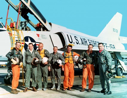 Mercury astronauts John Glenn (3rd from left) and Scott Carpenter (far left) will headline NASA's “Celebrating 50 Years of Americans in Orbit" event at Kennedy Space Center Visitor Complex February 18. Photo Credit: NASA