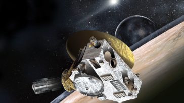 Artist's concept of the New Horizons spacecraft during its planned encounter with Pluto and its moon, Charon. Image Credit: NASA