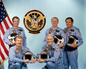 Since the conception of the Manned Spaceflight Engineer (MSE) program, the intent was to fly a dedicated officer aboard each classified flight. For Mission 51C, it would be Air Force Major Gary Payton (back left). The other NASA crew members were Loren Shriver (front left) and Ken Mattingly (front right), with Jim Buchli and Ellison Onizuka behind. Photo Credit: NASA