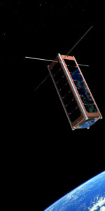 Artist concept of a CubeSat in space. CubeSats are tiny, fully-functional satellites. Image credit: Clyde Space