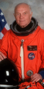 John Glenn is his flight suit prior to launching aboard space shuttle Discovery in 1998. Photo Credit: NASA
