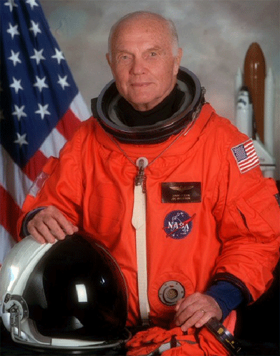 John Glenn is his flight suit prior to launching aboard space shuttle Discovery in 1998. Photo Credit: NASA