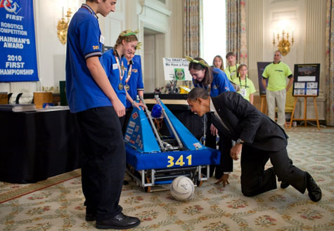 President Obama inspects a robot during the White house Science Fair. Photo Credit: WhiteHouse.gov