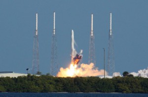 A SpaceX Falcon-9 launches the Dragon spacecraft on the COTS-1 mission. Photo Credit: Mike Killian