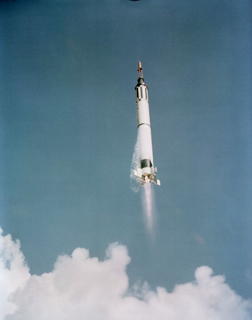 Carrying the hopes and dreams of a nation, Freedom 7 thunders into space on the morning of 5 May 1961. Photo Credit: NASA