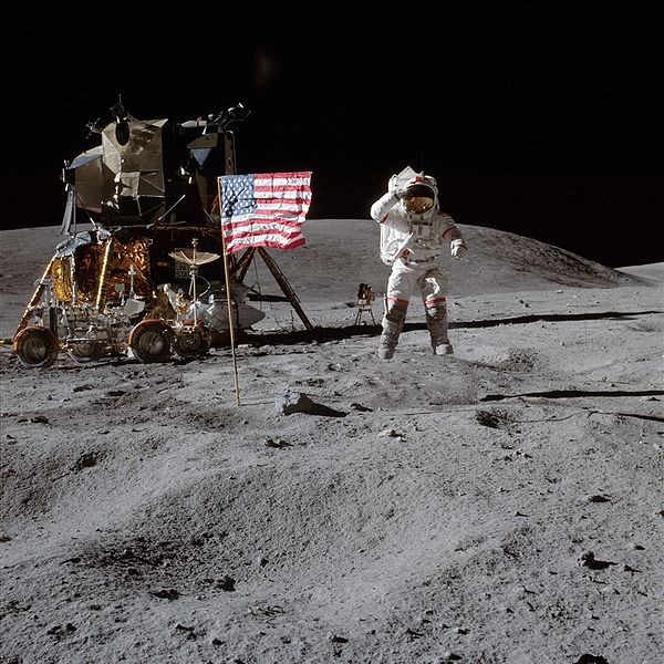 Apollo 16 Commander John Young salutes the American flag on the surface of the moon. Photo Credit: NASA/Charles Duke