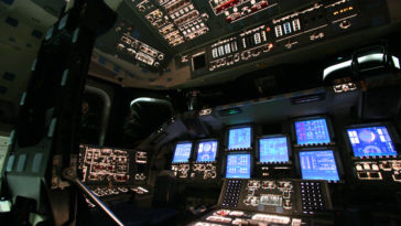 The powered up flight deck of space shuttle Endeavour. Photo Credit: Mike Killian / ARES Institute and Americaspace