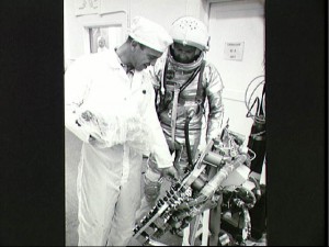 In the months before launch, opinion was divided amongst NASA managers over whether Cooper (right) or his backup, Alan Shepard (left), should fly the final Mercury mission. In this training image from February 1963, the pair examine one of the spacecraft's instrument panels. Photo Credit: NASA