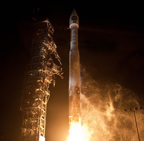 Seen here launching the NROL-34 satelite from Vandenberg Air Force Base in California in April 2011, the Atlas V 411 creates a visually unusual spectacle, caused by the impulse of its single solid-fuelled booster. Photo Credit: United Launch Alliance 