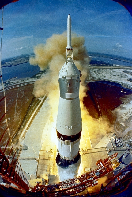 Seconds after "Launch Commit", the Saturn V begins to ponderously rise. For thousands of years, the dream of reaching the surface of the Moon had remained precisely that...a dream. In 1969, it became a reality. Photo Credit: NASA