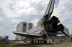 In the shadow of KSC's Vehicle Assembly Building, Atlantis prepares for post-flight deservicing in the wake of the Space Shuttle's final mission in July 2011. Photo Credit: NASA
