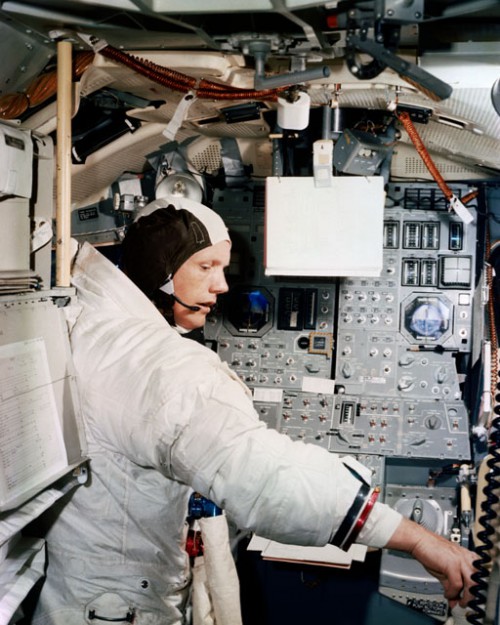 Pictured in the weeks before launch, aboard the lunar module simulator, Neil Armstrong was one of the astronaut office's most accomplished pilots. Humanity's first landing on the Moon required all of that experience. Photo Credit: NASA