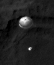 HiRISE image of Curiosity's parachute inflated during its descent. Photo Credit: NASA