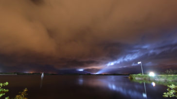 Weather moves in over SLC-41 and the Atlas-V rocket with NASA's twin RBSP spacecraft. Photo Credit: Mike Killian for Zero-G News and AmericaSpace