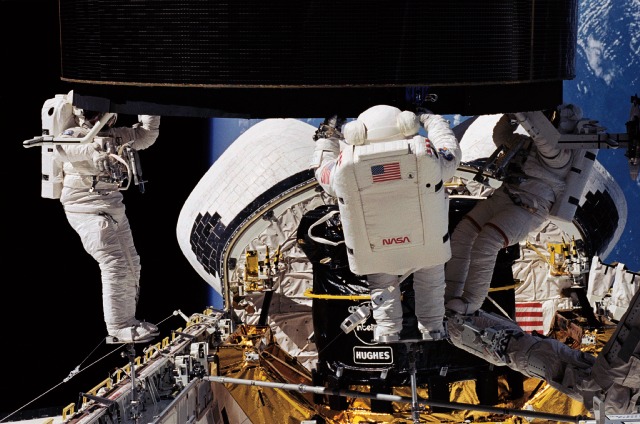 With the possible exception of Columbia and the very first Space Shuttle mission, few orbiters had as dramatic and exciting a maiden voyage as Endeavour. On STS-49, she provided a reliable stage for the longest EVA in history and the first three-man EVA in history. Photo Credit: NASA
