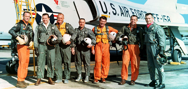 The Mercury Seven represented seven of America's finest and most technically talented test pilots, a fact which encouraged Deke Slayton (far right) to pursue the rigorous application process. Photo Credit: NASA