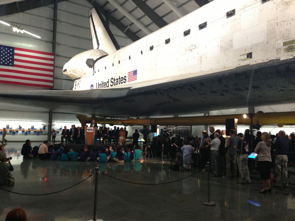 School children were given front row seats for Endeavour's grand opening ceremony. Photo Credit: California Science Center
