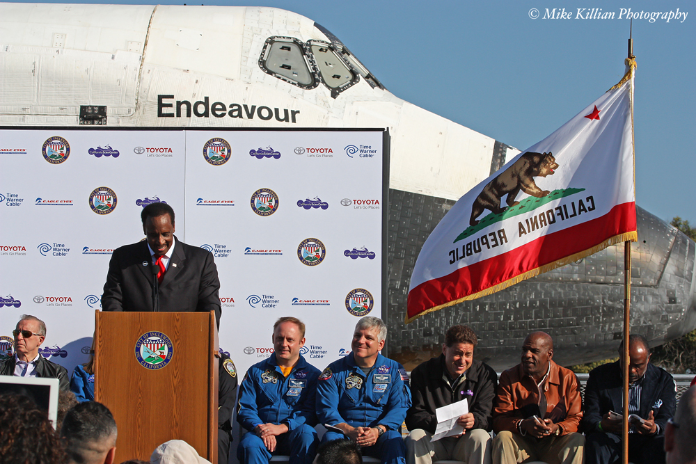 Inglewood Mayor James T. Butts remarks on Endeavour's arrival in LA. Photo Credit: Mike Killian / Zero-G News and AmericaSpace