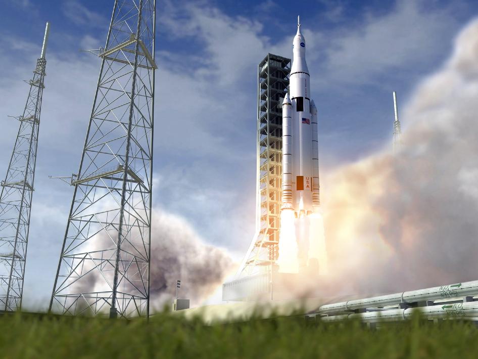 Artist's concept of the launch of NASA's Space Launch System (SLS). Image Credit: NASA