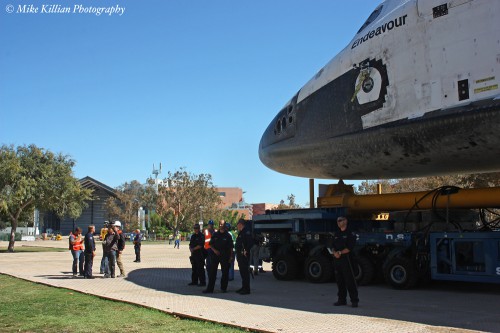 Endeavour pulls up to her new home at the California Science Center. Photo Credit: Mike Killian / Zero-G News and AmericaSpace