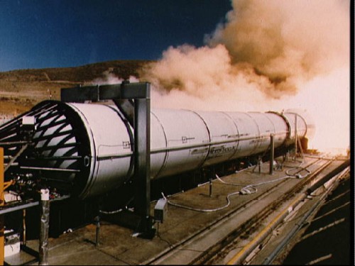 During the post-Challenger down time, Morton Thiokol's Solid Rocket Boosters were subjected to a rigorous redesign process and underwent several test firings to recertify them for the Shuttle. Photo Credit: NASA