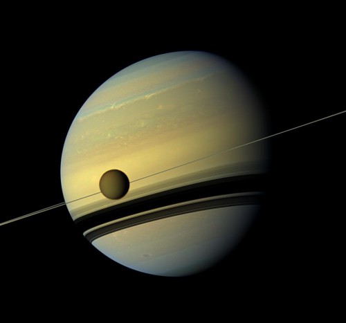 A stunning shot of Saturn and its moon Titan taken by Cassini. Photo Credit: NASA