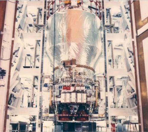 The Centaur-G Prime, originally destined to loft Magellan in April 1988, is readied for flight. In the aftermath of the Challenger disaster, work on the human-rated Centaur was discontinued and the programme was canceled. Photo Credit: NASA