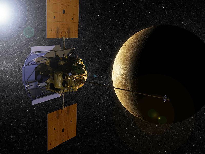 The MESSENGER spacecraft, depicted in this artist's rendering, began studying Mercury last year. It was designed and built by the Johns Hopkins Applied Physics Laboratory. Image Credit: NASA