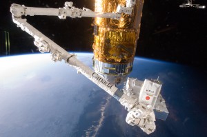 Grasped by the station's Canadarm2, the Exposed Pallet is transferred back to the HTV-3 Kounotori resupply craft in August 2012. The versatility of the HTV has been demonstrated on three previous missions. Photo Credit: NASA