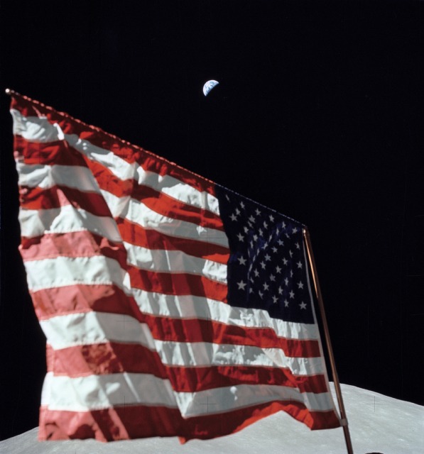 As Old Glory proudly stands above the lunar terrain on Apollo 17, it was inconceivable to many of those who made it happen that America would turn into what Chris Kraft called a "nation of quitters". Photo Credit: NASA