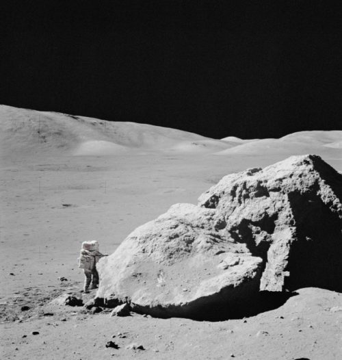 Standing near a huge boulder, overlooking the scenic grandeur of the Taurus-Littrow valley, Jack Schmitt became the first - and so far only - professional geologist to visit another world. His selection as a member of the Apollo 17 crew came at the end of a long and difficult process, which saw him overlooked for an assignment time and time again...and eventually resulted in Joe Engle losing his own seat on a lunar voyage. Photo Credit: NASA