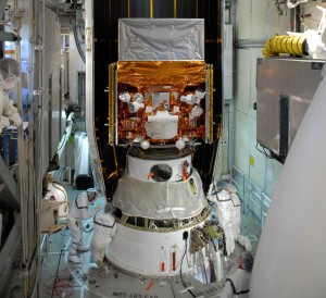 The Fermi spacecraft undergoes final checkout, ahead of its 11 June 2008 launch. Photo Credit: NASA / Jim Grossman