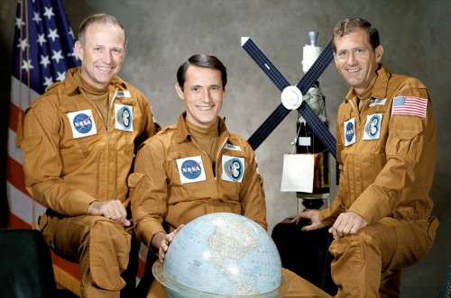 The crew of America's final Skylab mission: Gerry Carr, Ed Gibson and Bill Pogue. They were the first humans to spend New Year in space in 1973-74. Photo Credit: NASA