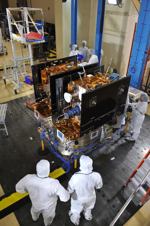 NASA's GRAIL spacecraft after acoustics testing at Lockheed Martin Space Systems Company near Denver. Image credit: NASA/JPL-Caltech