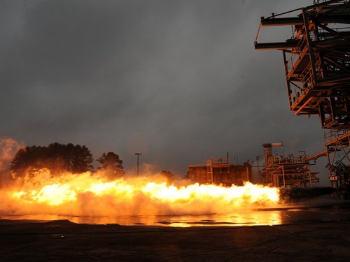 Jan. 10, 2013 – A Saturn V F-1 gas generator undergoes a hot-fire test at NASA’s Marshall Space Flight Center, located in Huntsville, Alabama. The test lasted some 20 seconds and was conducted to gain performance data on the refurbished component. Photo Credit: NASA / MSFC