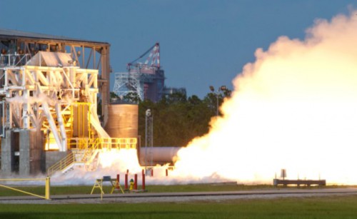 An AJ26 is test fired at NASA's Stennis Space Center. Photo Credit: Orbital