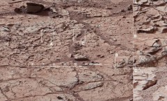Curiosity's destination for its first drilling was this patch of veined, flat-lying rocks. Its discoveries have provided the most tantalizing evidence yet for the existence of ancient microbial life on Mars. Photo Credit: NASA/JPL
