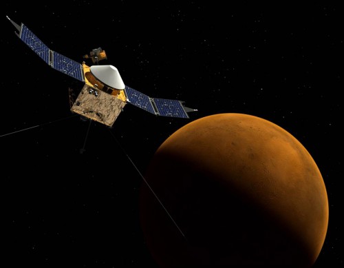 Artist’s concept of Maven in orbit around the planet Mars with launch scheduled to take place from Cape Canaveral Air Force Station’s Space Launch Complex 41 atop a United Launch Alliance Atlas V rocket. Image Credit: NASA/GSFC