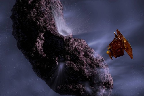 NASA's Deep Impact spacecraft is seen here in this NASA illustration observing one of the comets it has studied since it was launch in 2005. Currently Deep Impact is investigating the ISON comet which was discovered last year. Image Credit: NASA / JPL