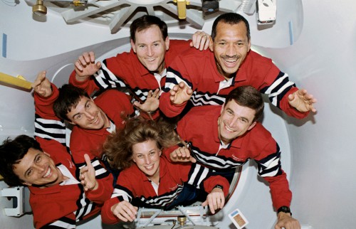 The STS-60 crew, commanded by Charlie Bolden, included the first Russian cosmonaut to fly aboard the Shuttle, Sergei Krikalev. Clockwise from the top are Ken Reightler, Charlie Bolden, Ron Sega, Jan Davis, Franklin Chang-Diaz and Sergei Krikalev. Photo Credit: NASA