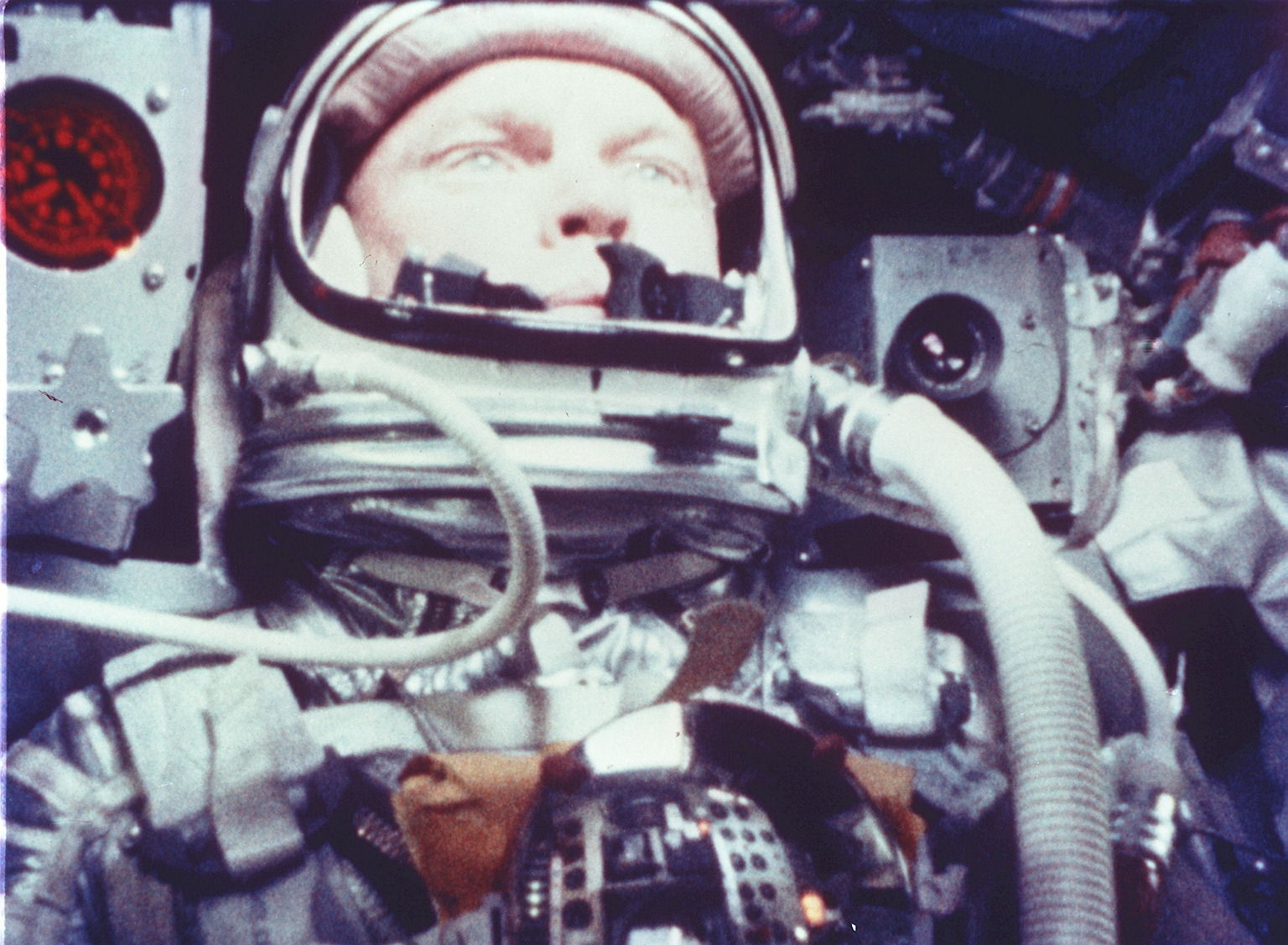 Blurred and somewhat lacking in detail, this image of John Glenn in orbit aboard Friendship 7 represents one of the United States' greatest advances in space technology in the 20th century: the effort to achieve piloted orbital flight. Photo Credit: NASA