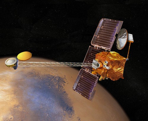 Since its launch in April 2001, and arrival at its destination six months later, Mars Odyssey has proven one of NASA's most valuable emissaries to the Red Planet. Its reach has enabled it to scan the Martian seasons, communicate with surface rovers...and draw students of all ages into its mission of scientific discovery. Image Credit: NASA/JPL